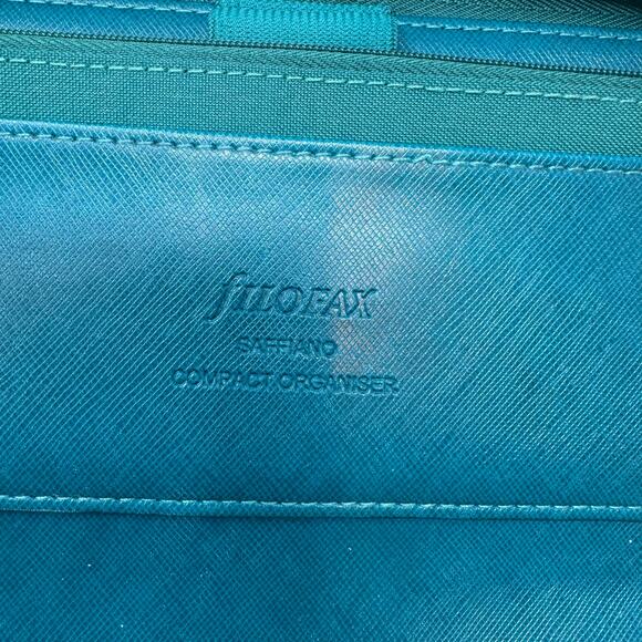 FiloFax Personal Compact Organizer Teal Saffiano Leather Planner Ring Zip Close - Picture 6 of 9